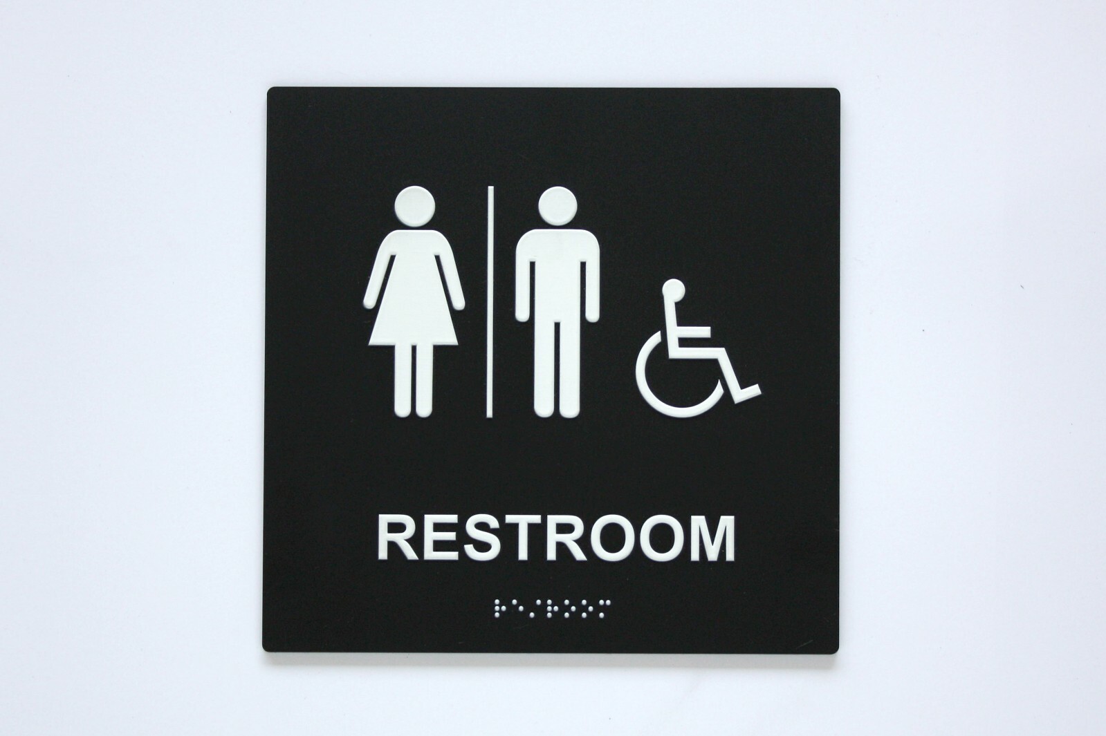 « RESTROOM » ADA / braille sign 8&Prime; x 8&Prime; matte black acrylic w/white tactile 