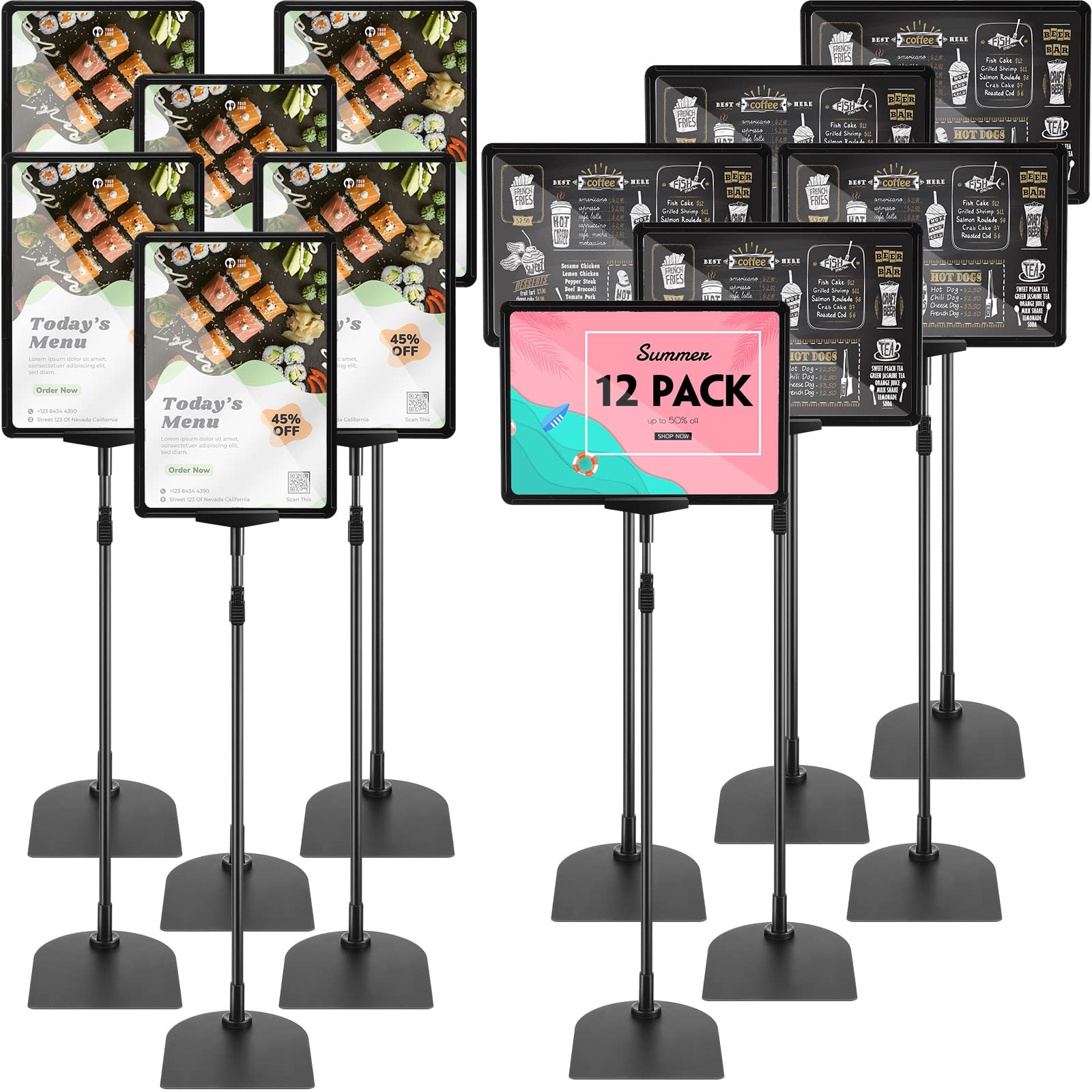 12 Pack Adjustable Poster Stand Holder Floor 8.5 x 11 Inch, black