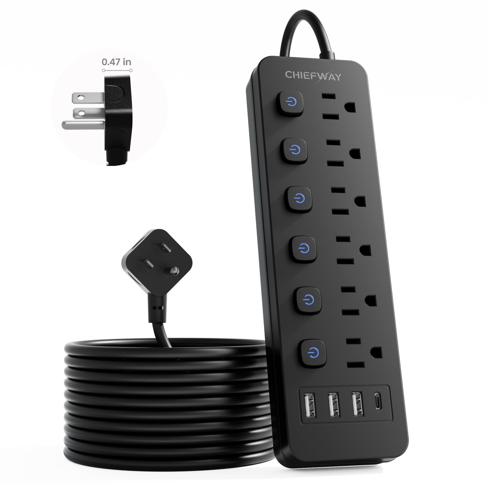 10Ft Power Strip with Individual On/Off Switches, 6 Outlets & 4 USB Ports (1 …