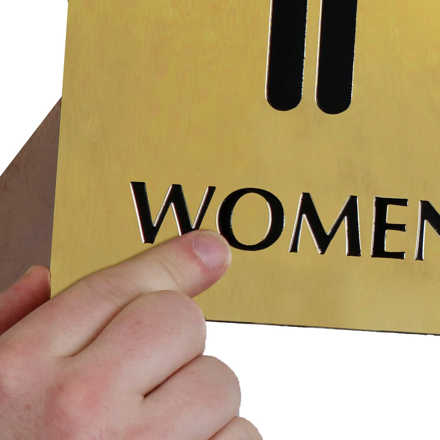 6×9 Inch Womens Restroom Sign Pictogram 40 mil Brass Metal Gold And Black