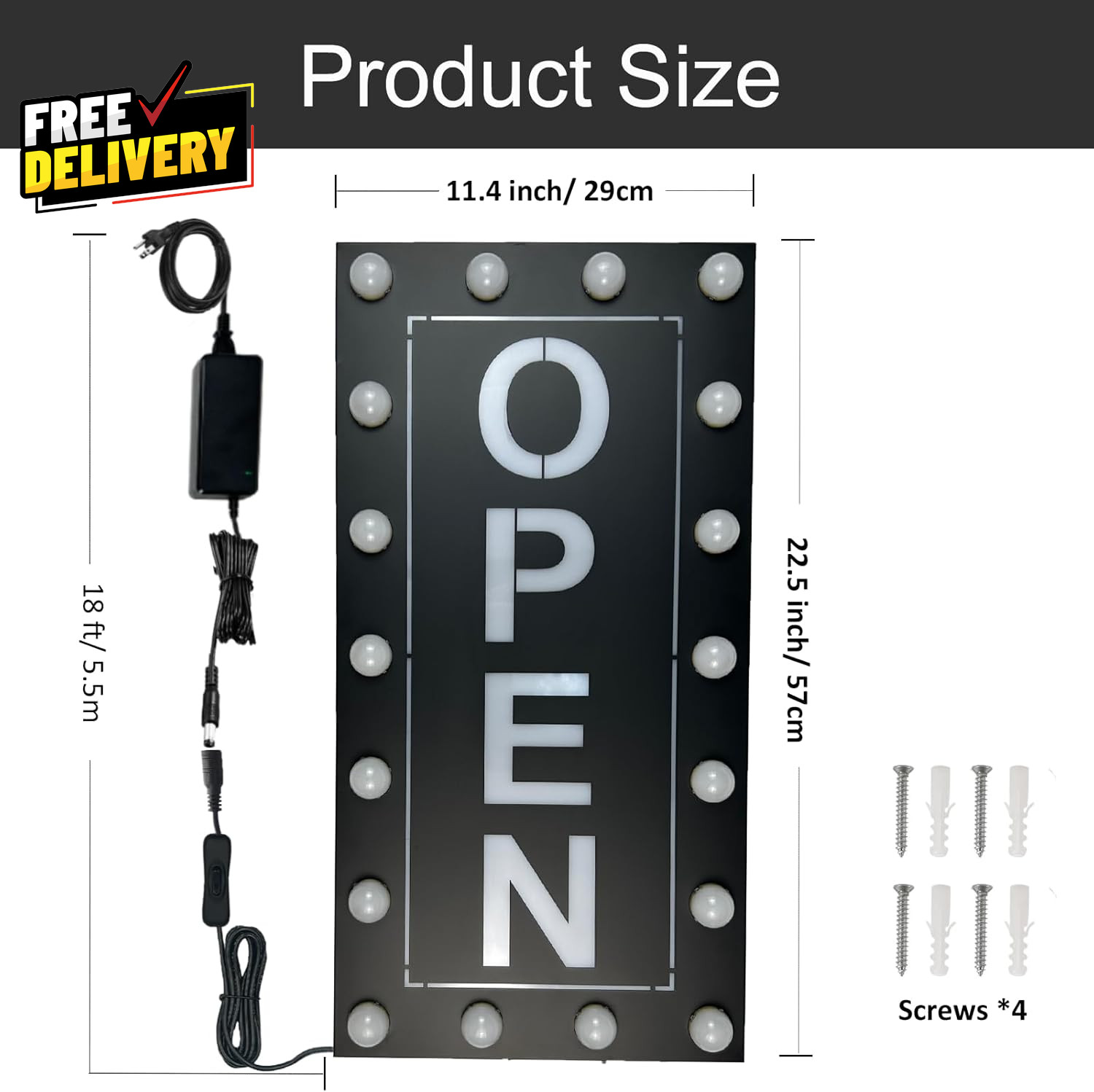 Large Outdoor LED Open Sign Waterproof RGB Color Changing with Power Adapter…