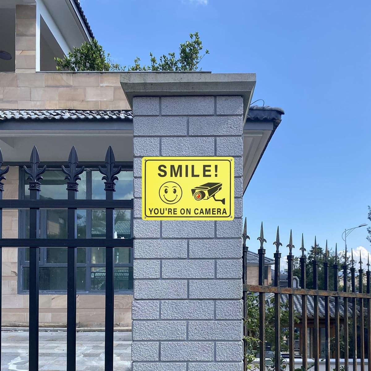 2 Pack Smile You Are on Camera Sign Aluminum Outdoor Security Sign Yellow