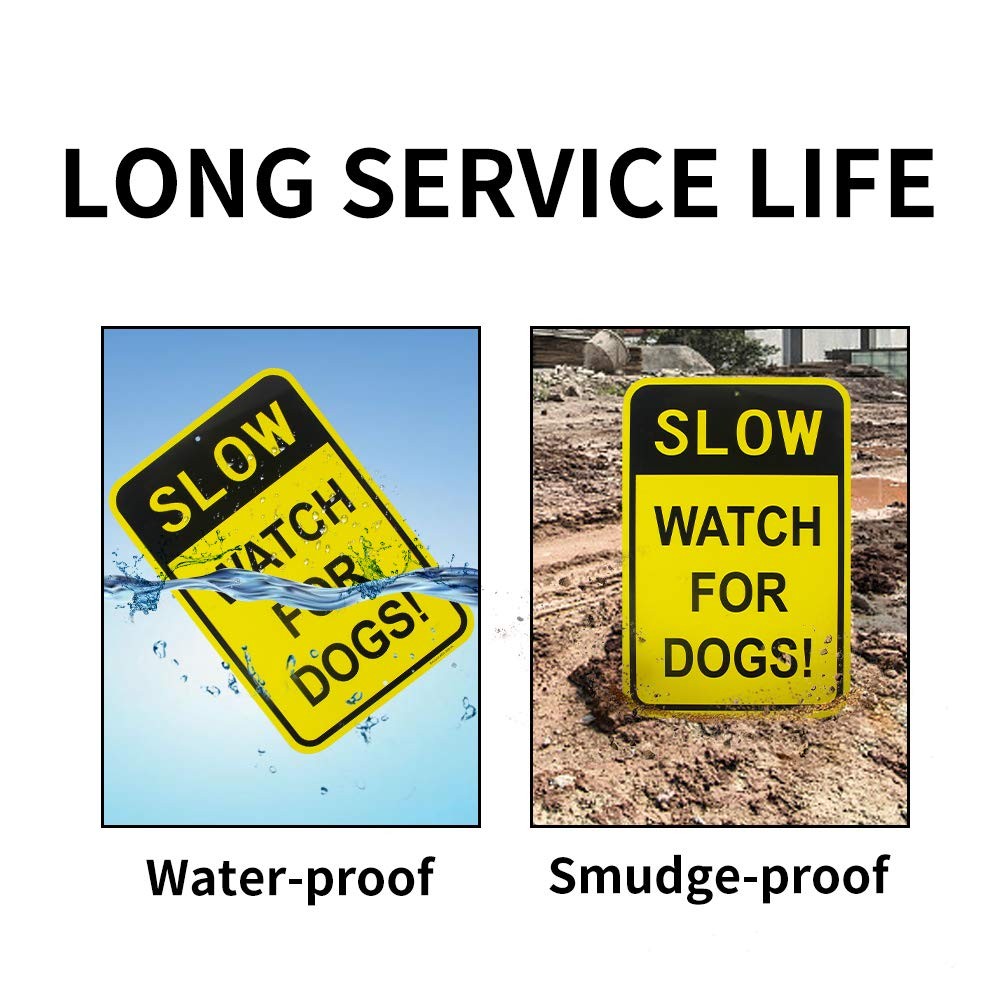 Large Slow Watch For Dogs Sign, 18&Prime;x 12&Prime; .04&Prime; Aluminum Reflective Sign Rust Free