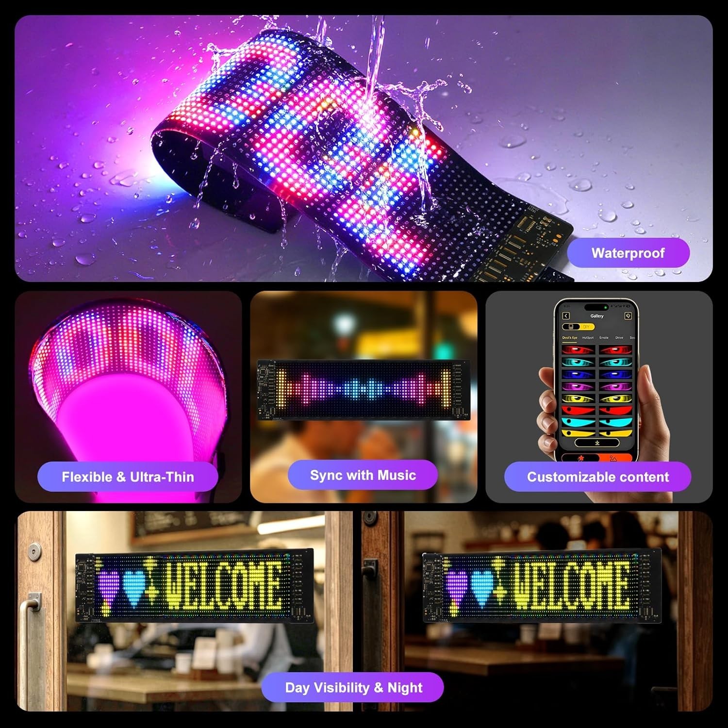 Ultra Bright 34.8×10.2CM Programmable LED Screen with App Control – RGB Display