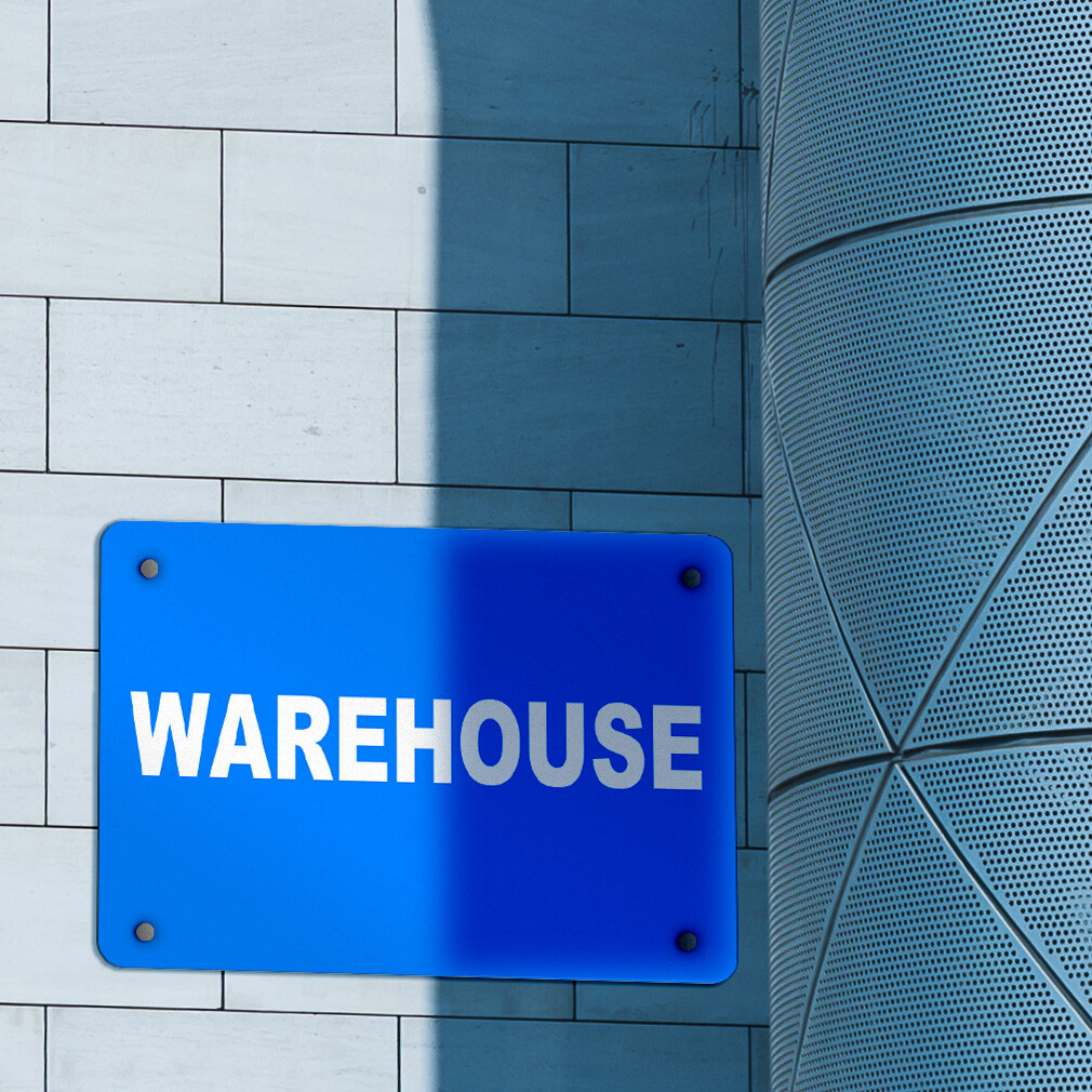 Horizontal Metal Sign Warehouse Business Blue Weatherproof Street Signage