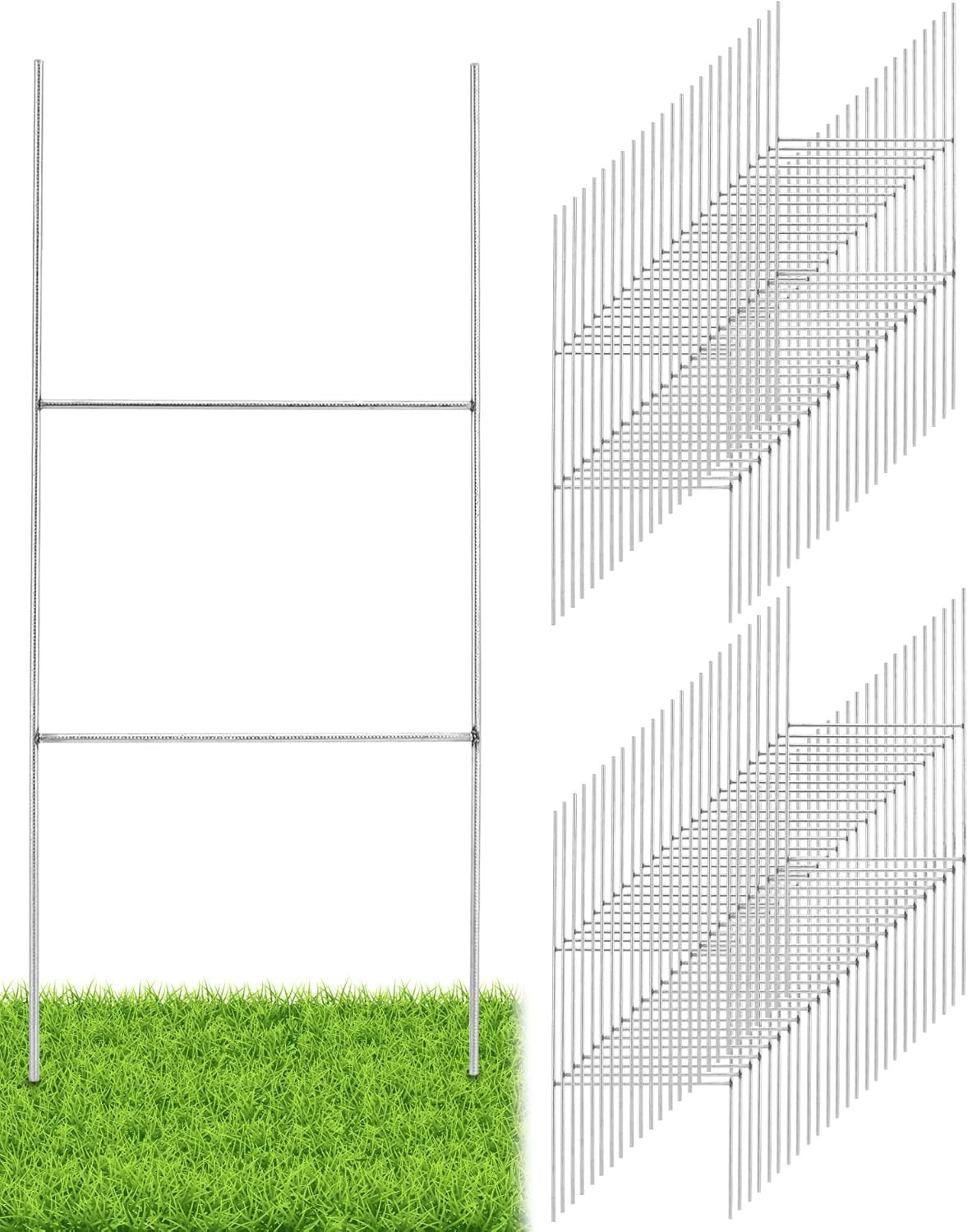 50 Pack 16.5×7 H Frame Wire Stakes Galvanized 9 Gauge Yard Sign Holders Outdoors