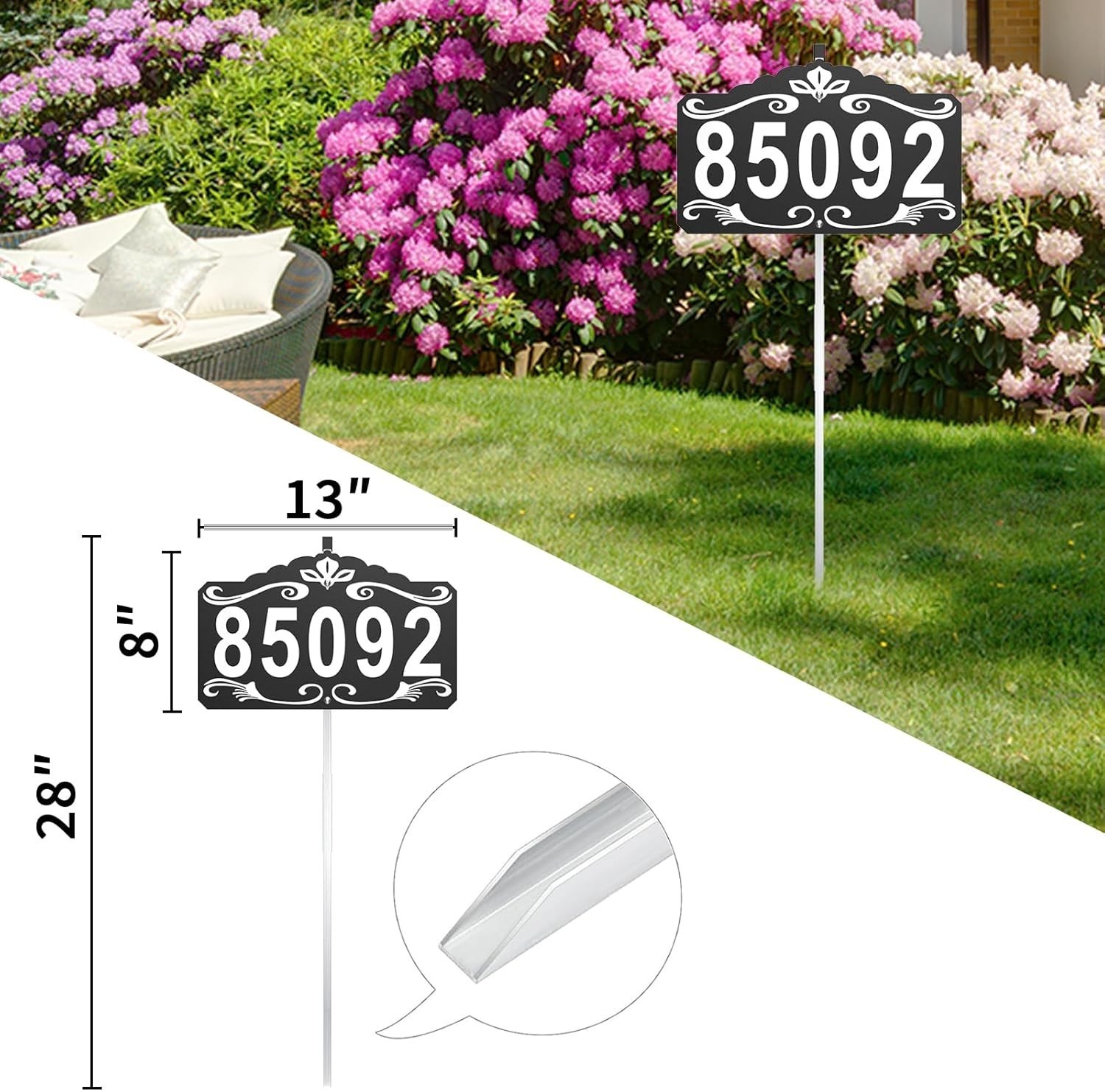 Metal Address House Number Sign for Outside, 28 x 13 Inch Address Plaque with…