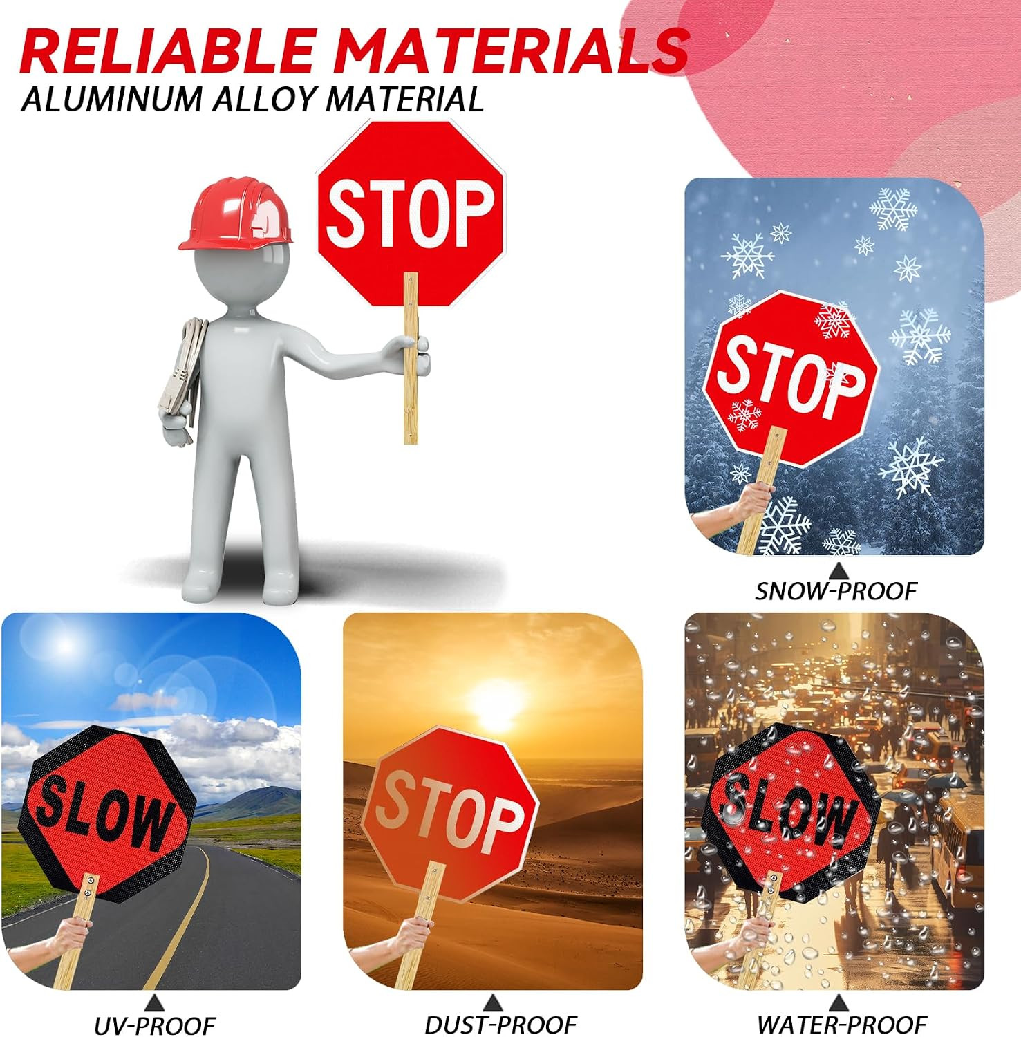 4-Pack 13&Prime; Handheld Reflective Stop Signs, Aluminum, Weather Resistant