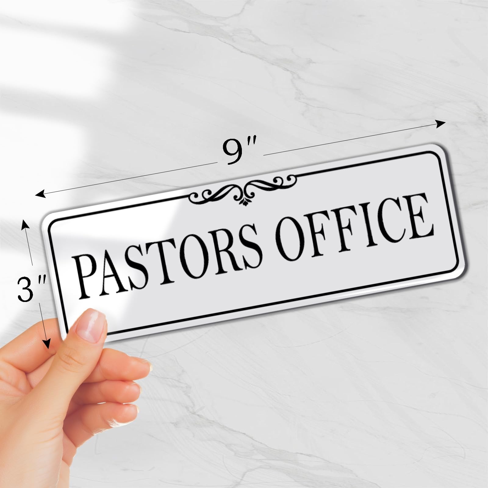 9×3 Inch Pastors Office Sign Acrylic SelfStick Door Wall Plaque Elegant White