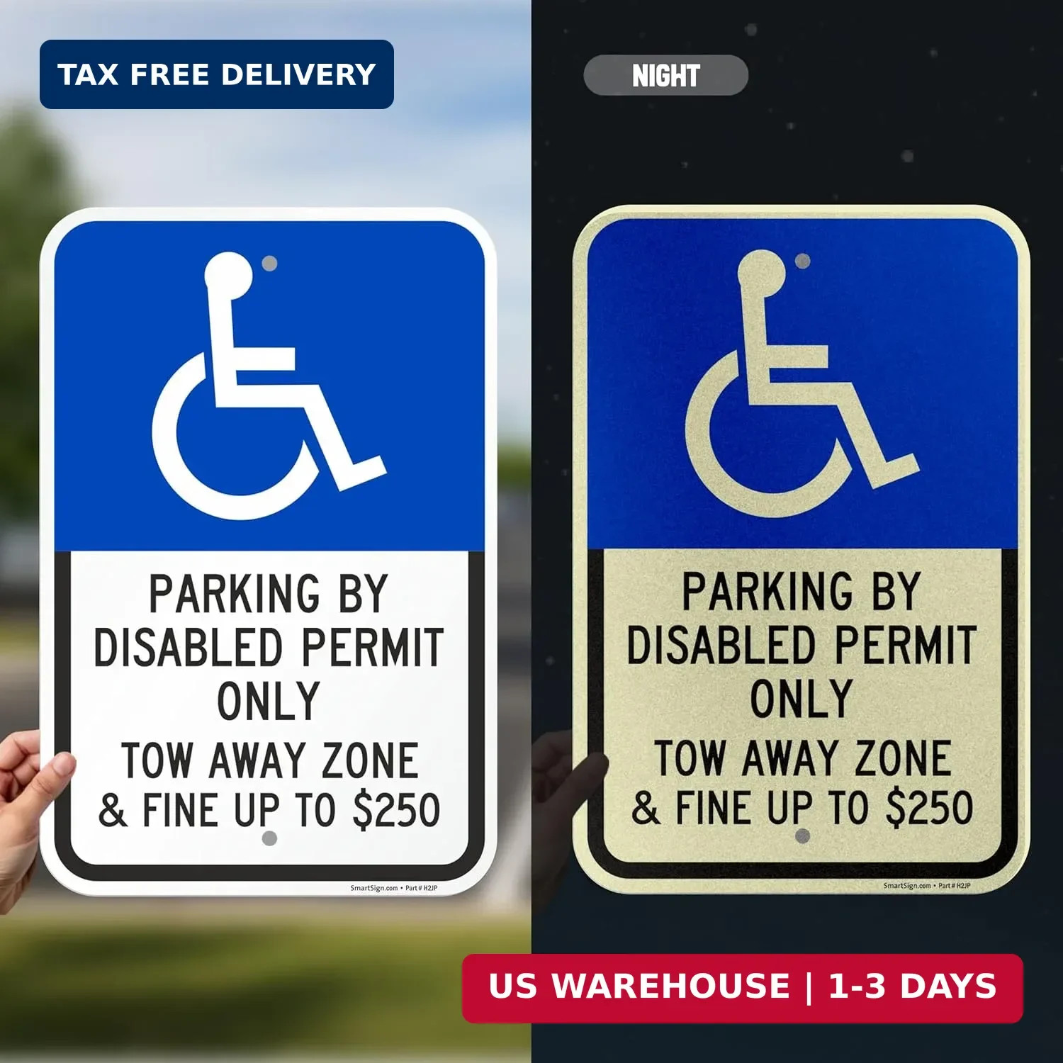 SmartSign Basics 18 x 12 inch « Parking By Disabled Permit, Tow-Away Zone » Handic