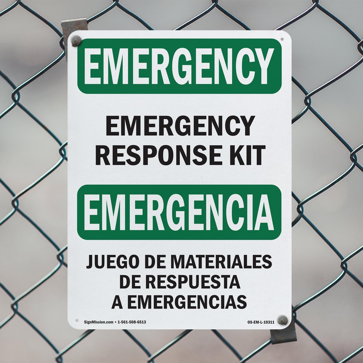 Response Kit Bilingual OSHA Emergency Rigid Plastic Sign 18 Inch X 12 Inch – 10