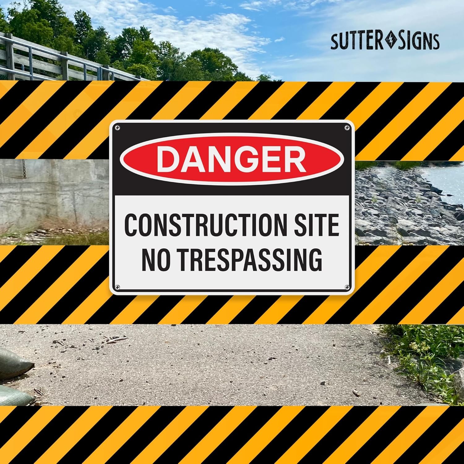 4pcs Danger Construction Site Sign 14×10 inch, Plastic Sign for Construction Sit