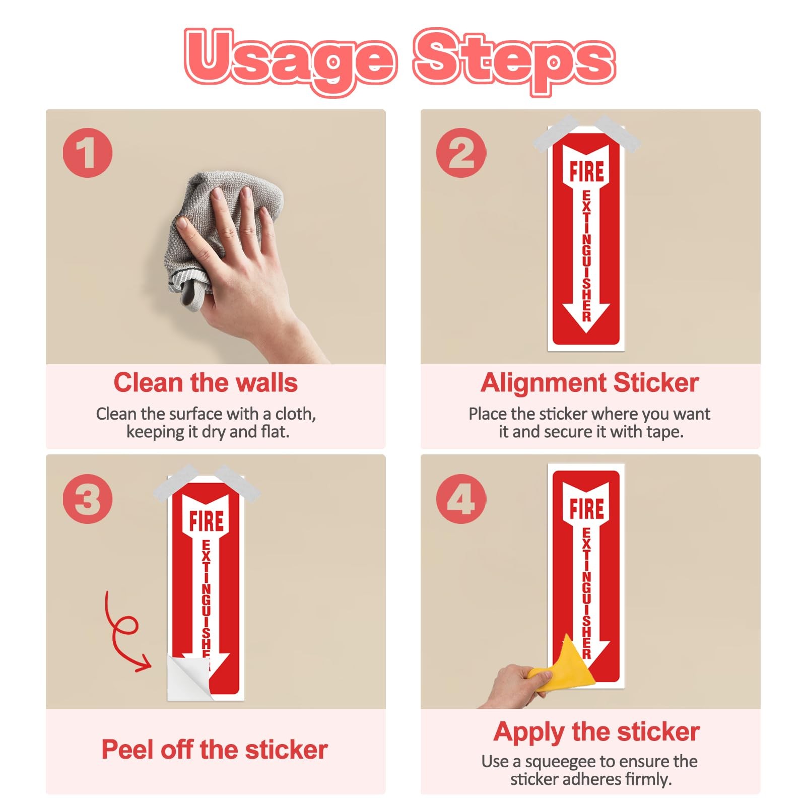 Fire Extinguisher Stickers 4×12 Inch, 5PCS Fire Extinguisher Signs, Fire Exti…