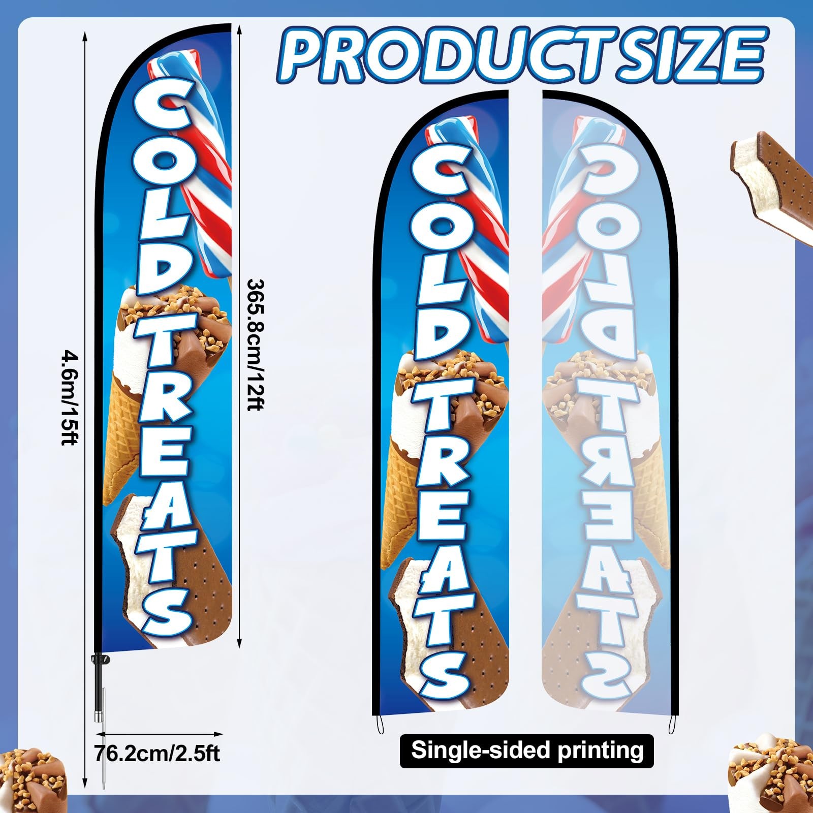 15 ft Cold Treats Ice Cream Windless Feather Banner Flag Kit Cold Treats Adve…