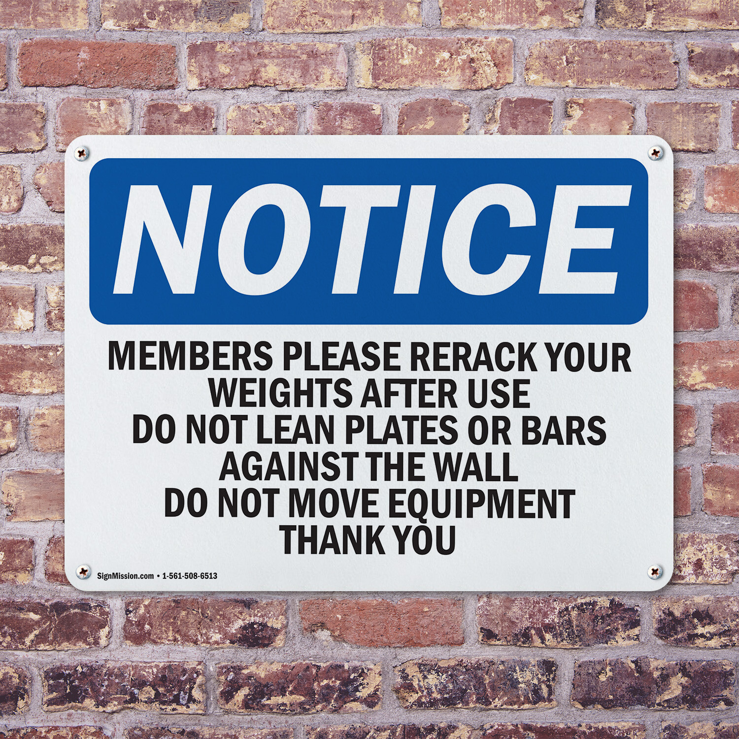 (2 Pack) Members Please Rerack Your Weights After OSHA Notice Sign Decal Metal