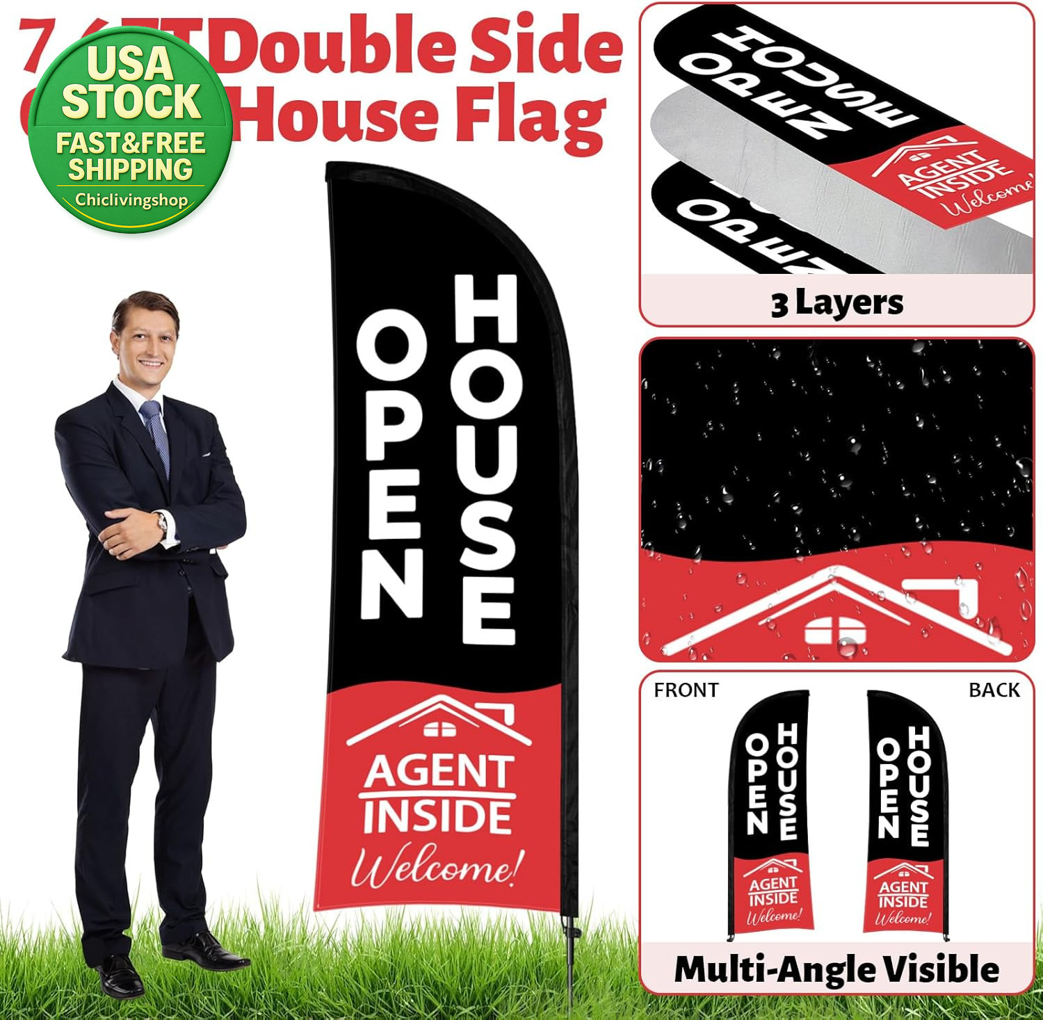 44 Pcs Open House Sign Kit Double Sided Flags Balloons Directions Real Estate