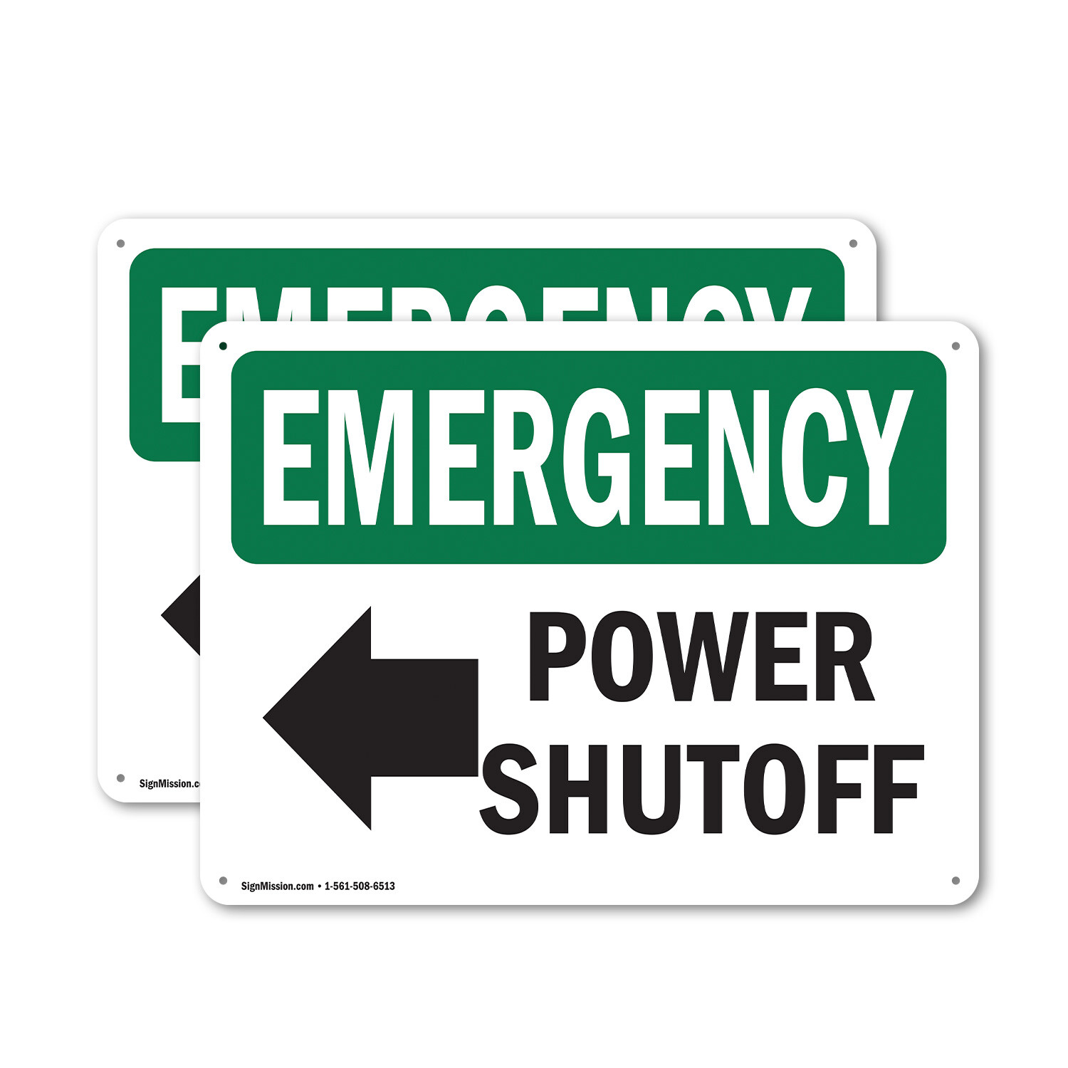 (2 Pack) Power Shutoff [Left Arrow] With Symbol OSHA Emergency Sign Decal Metal