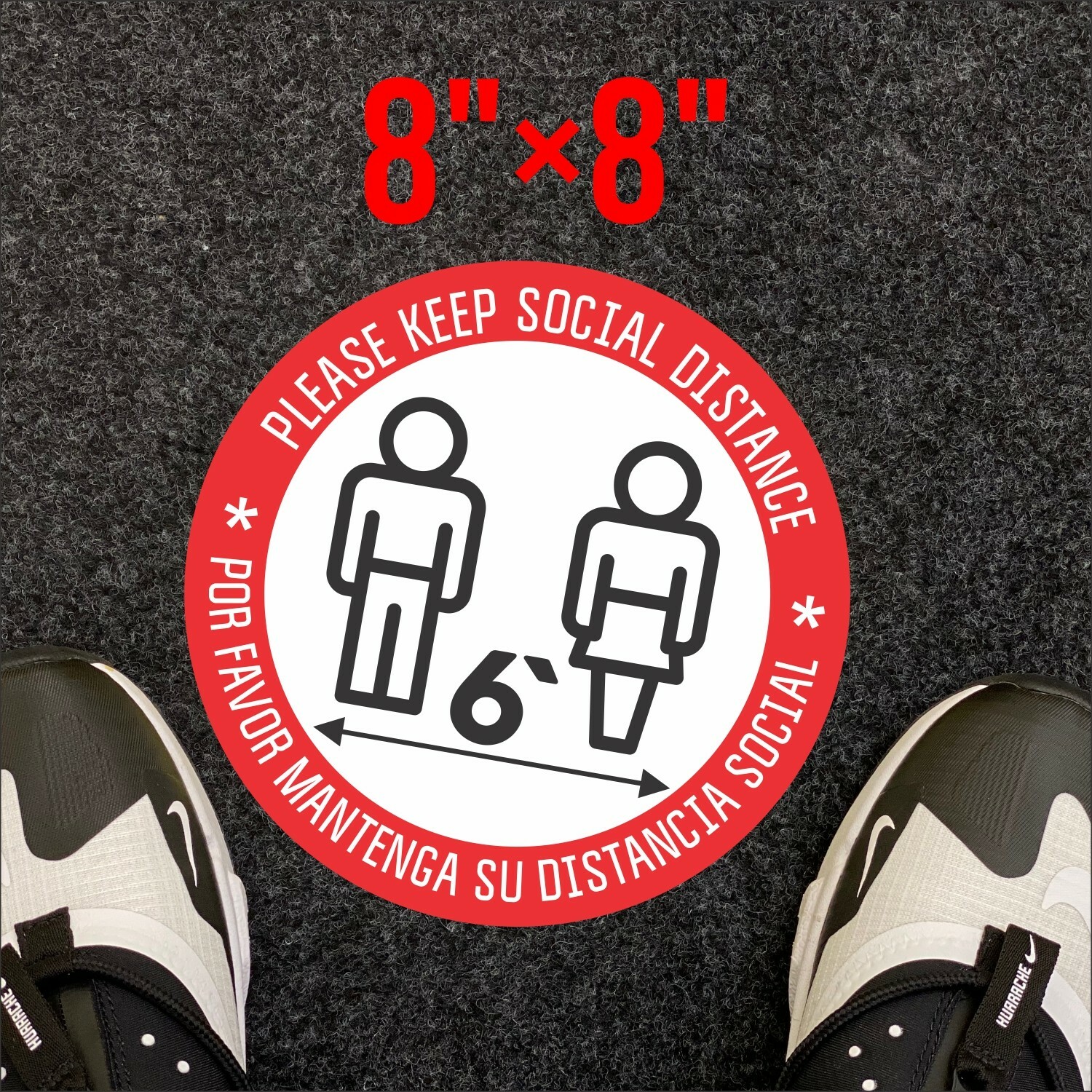 Social Distancing Floor Stickers Carpet 5 Pack Plus Face Mask Required Sign