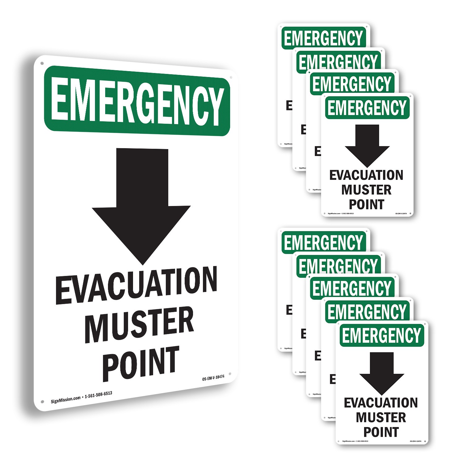 Evacuation Muster With Symbol OSHA Emergency Sign Metal, Decal – 5 or 10 Pack