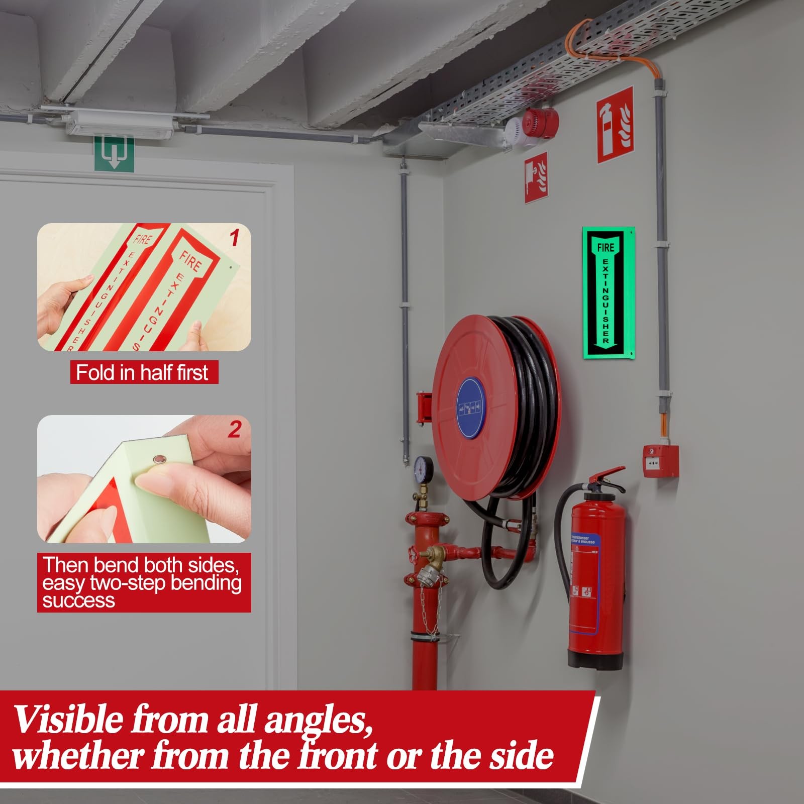 2 Pack Metal 3D Fire Extinguisher Sign 12&Prime;x 4&Prime; Aluminum Glow in The Dark Fire…