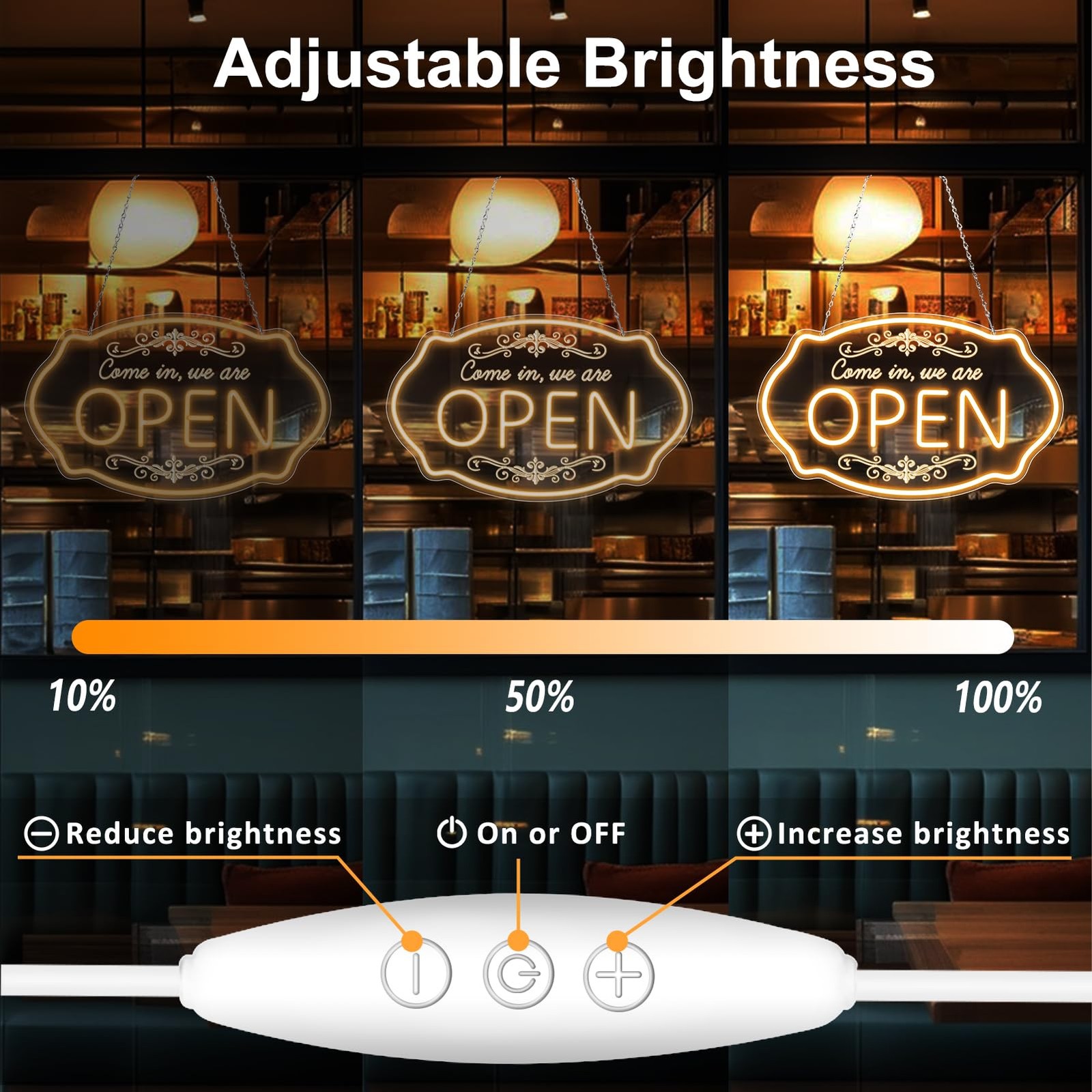 Bright LED Neon Open Sign – Adjustable Warm White Light for Business & Events