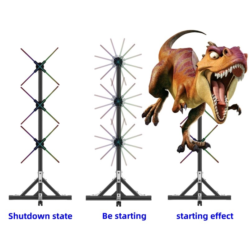 3D Holographic Fan Hologram 3-Fan Projector LED Light RGB Sign + Stand 63&Prime;