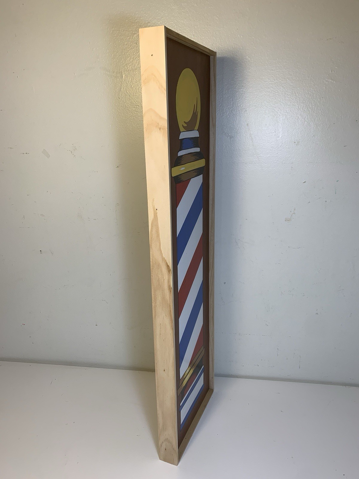 Original Framed Painting of Vintage Antique Barber Pole Hand Painted Shop Sign