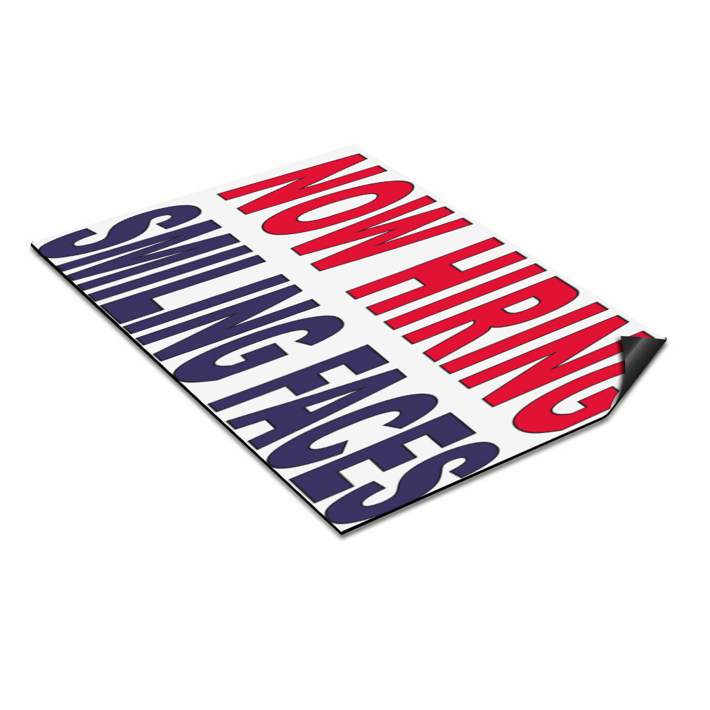 Car Magnet Set of 2 Now Hiring Smiling Faces Red Blue Industrial Sign