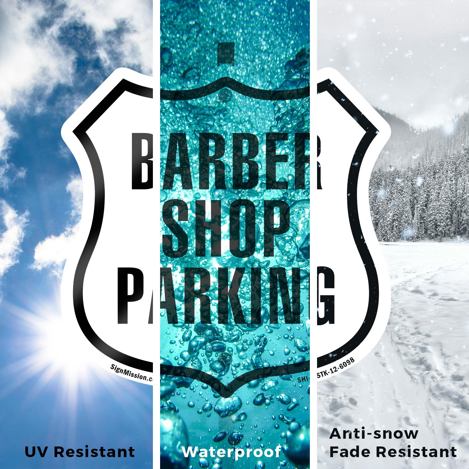 Barber Shop Parking Shield Shaped Sign With Stake Crafted in the USA