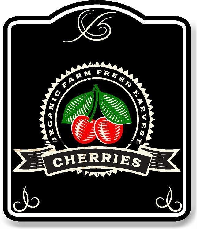 Vintage Cherry Organic Fruit Produce Kitchen Decor BLACK Aluminum Composite Sign