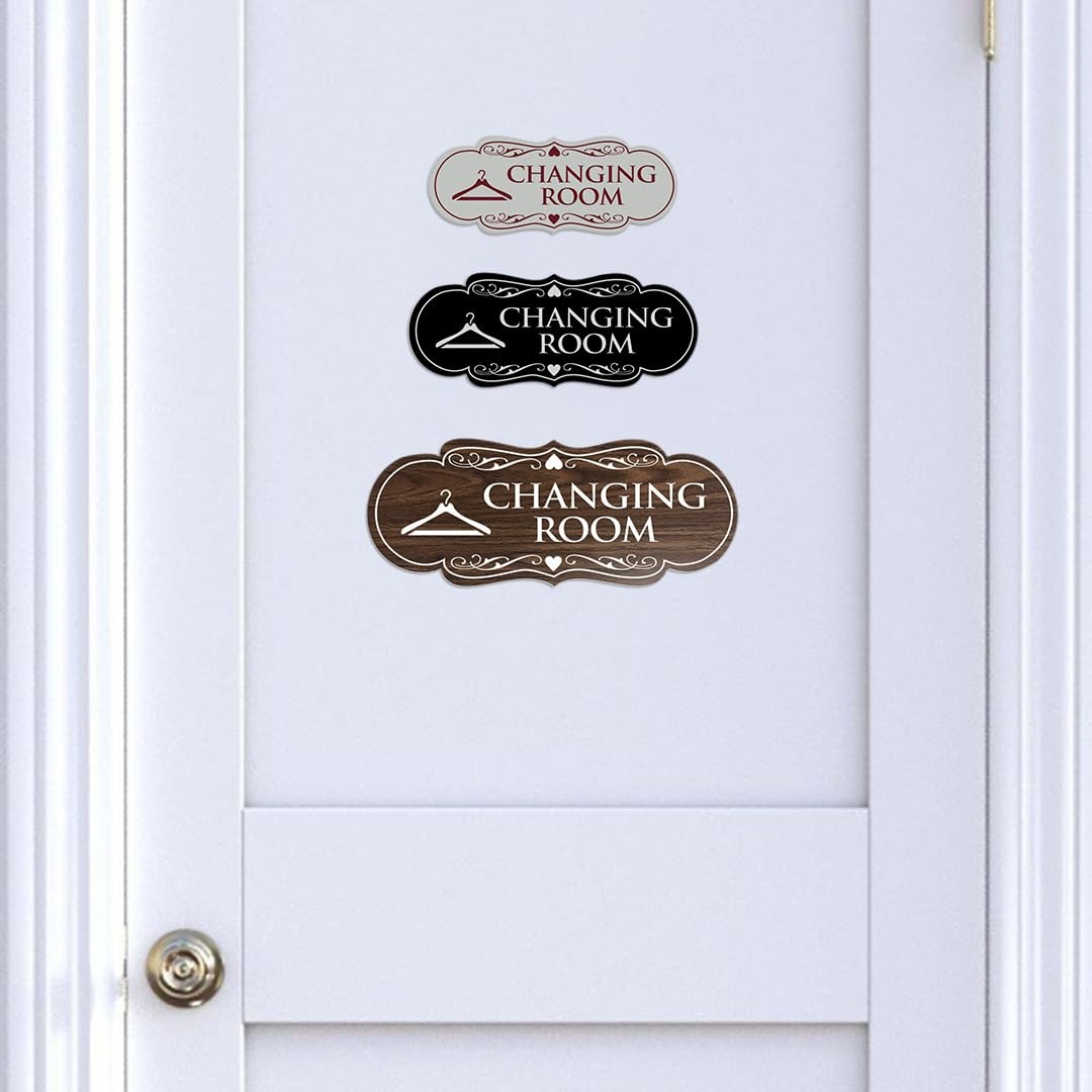 Designer Changing Room Sign Adhesive Tape Mounts Black Gold Large Plaque