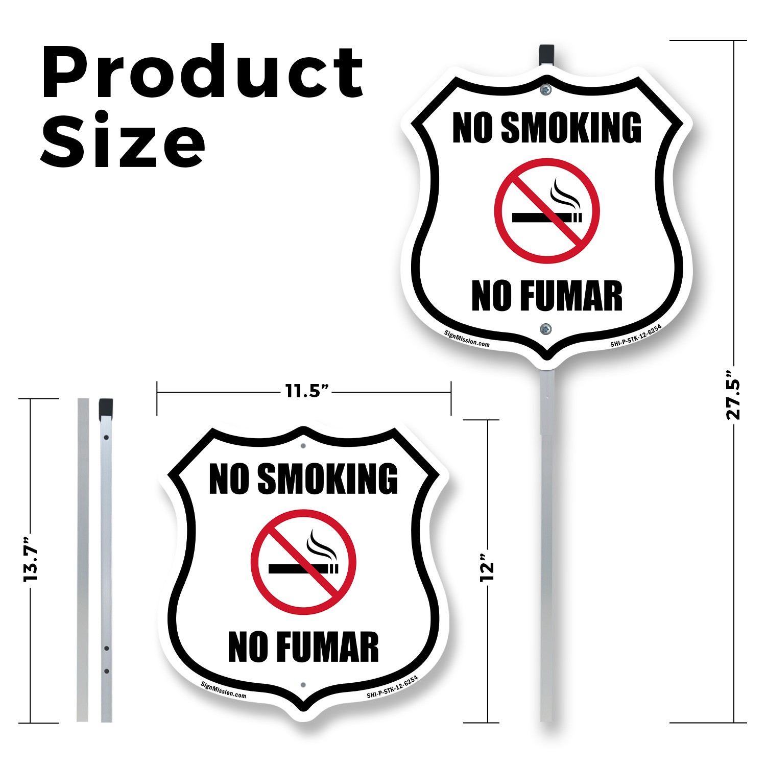 No Smoking No Fumar Bilingual English / Spanish Weather Shield Sign With Stake
