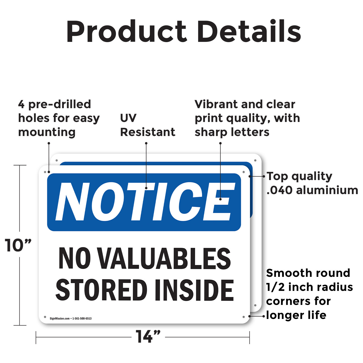 (2 Pack) No Valuables Stored Inside OSHA Notice Sign Decal Metal Plastic