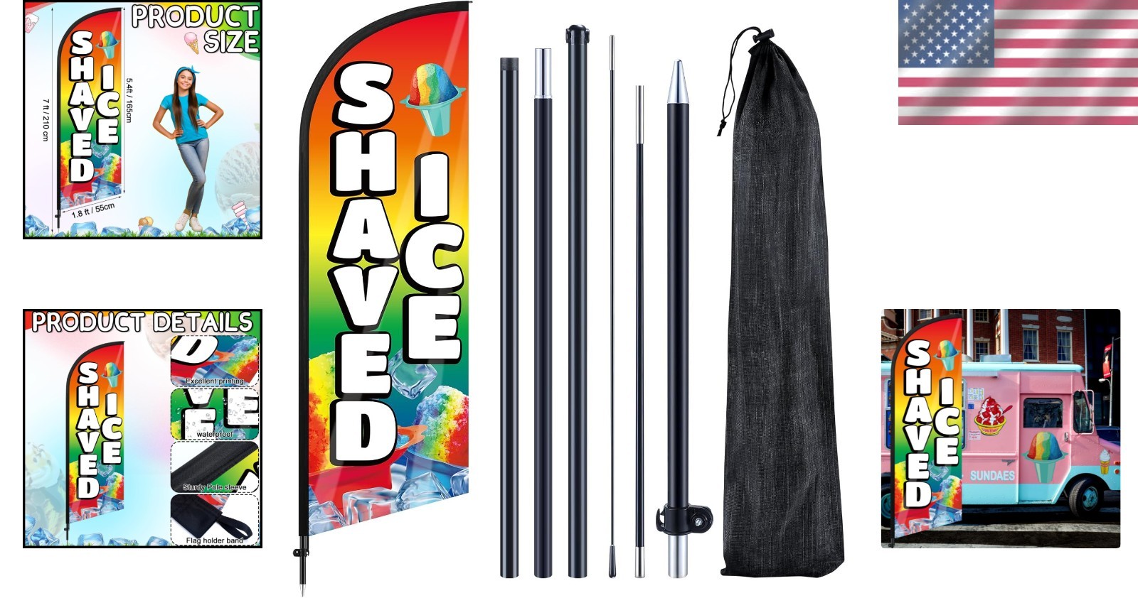 Shaved Ice Feather Flag 7 ft with Pole – Perfect for Outdoor Business Promotions
