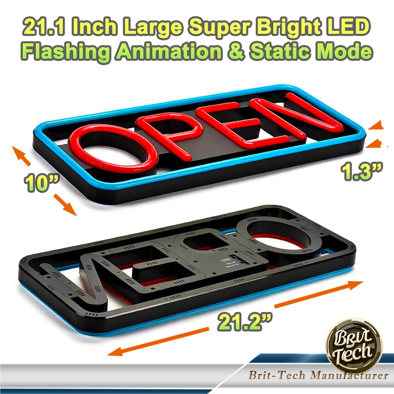 Large LED Open Sign 21&Prime; Neon Light Bright for Restaurant Bar Store Shop Business