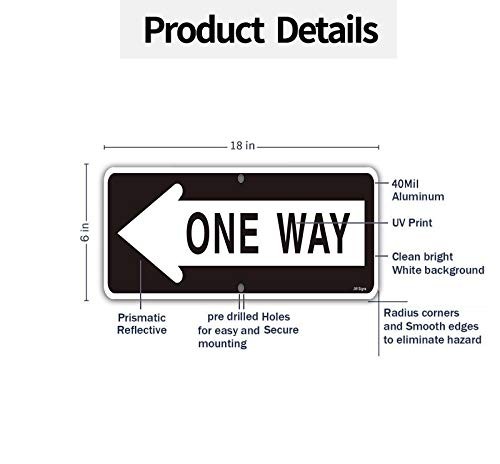18×6 Inch One Way Left Arrow Reflective Aluminum Traffic Sign .040 UV 2 PCS