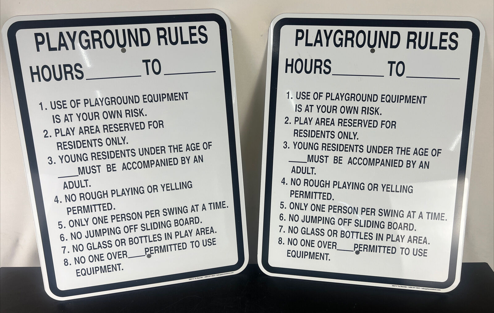 (2x) NEW 18&Prime; x 24&Prime; Playground Rules Sign Non-Reflective White & Black – 2 Signs
