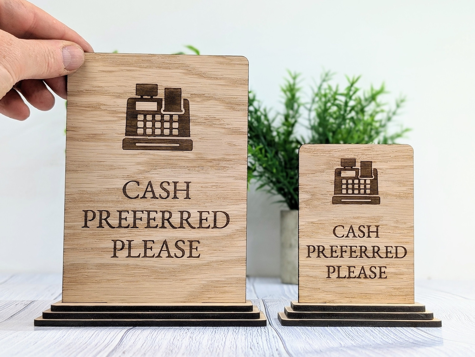 Wooden Freestanding Table Sign &lsquo;Cash Preferred&rsquo; – Perfect for Shop Signage