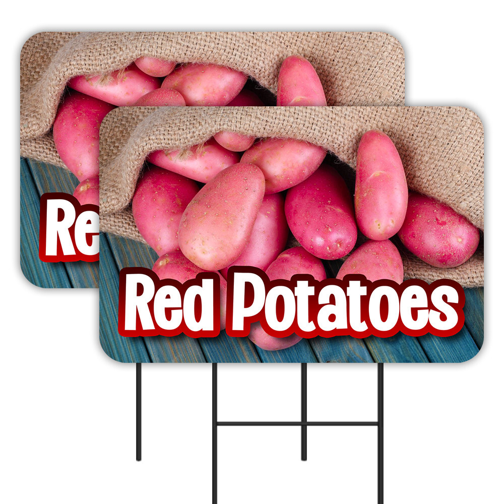 Red Potatoes 2 Pack Double-Sided Yard Signs 16&Prime; x 24&Prime; with Metal Stakes (Made in