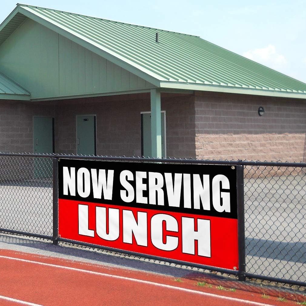 2x Vinyl Banner Now Serving Lunch Food Signs 36x72Inches Weatherproof Industrial