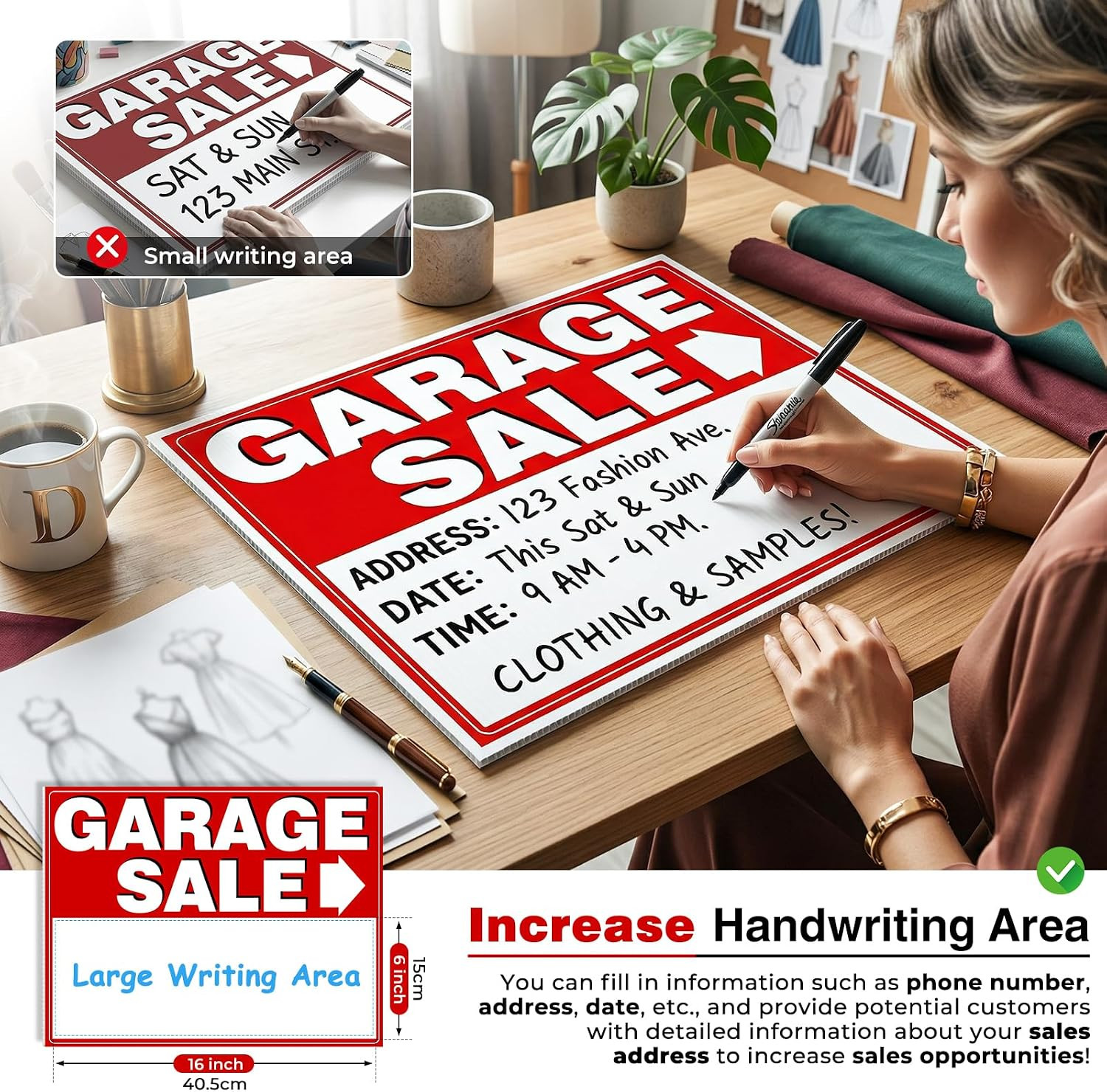 Garage Sale Signs Kit (14Pack)-17×13 Inch Large Garage Sale Sign with Metal Stak