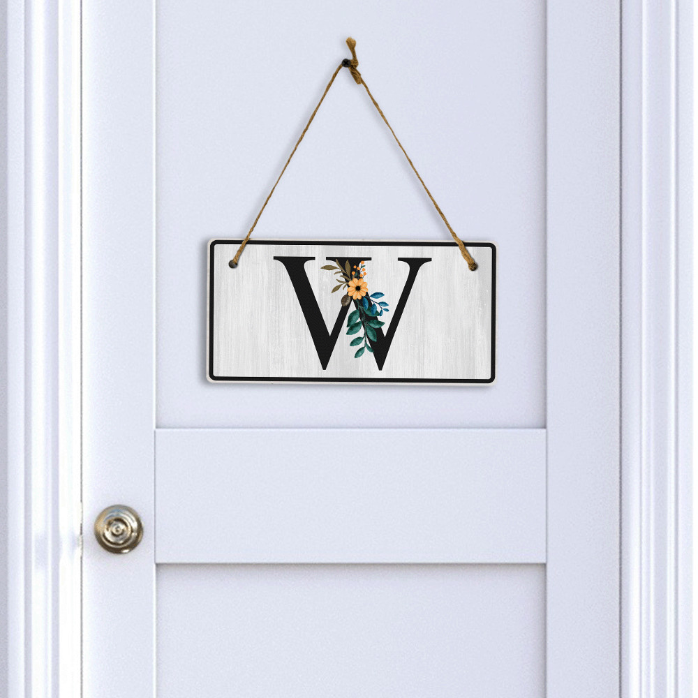 W Flower Decor 5×10 Hanging Wall or Door Sign | Alphabet Letter Room Decoration
