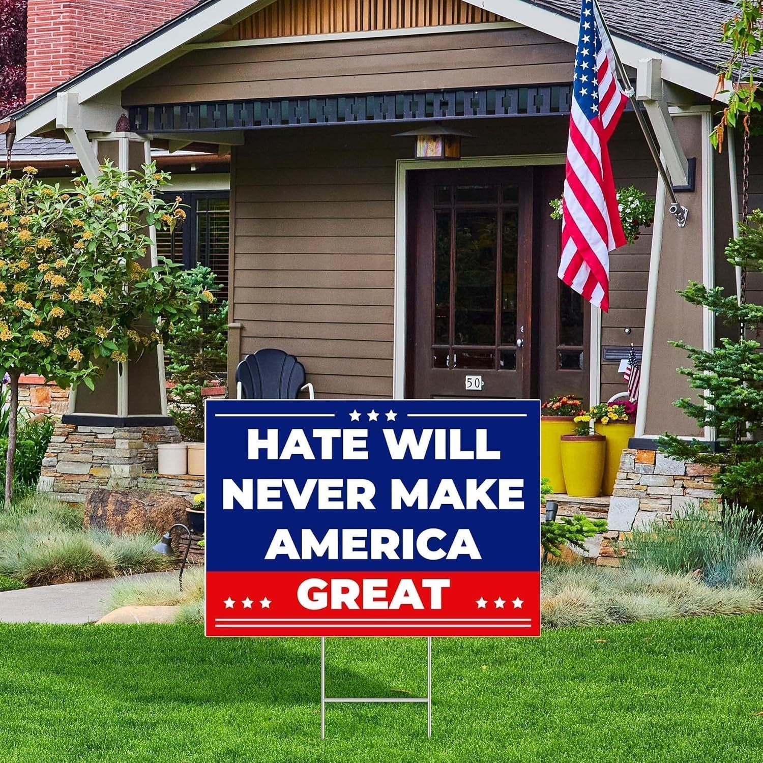 Anti Trump MAGA Yard Sign 17 x 12 inch Hate Will Never Make America Great Sign w