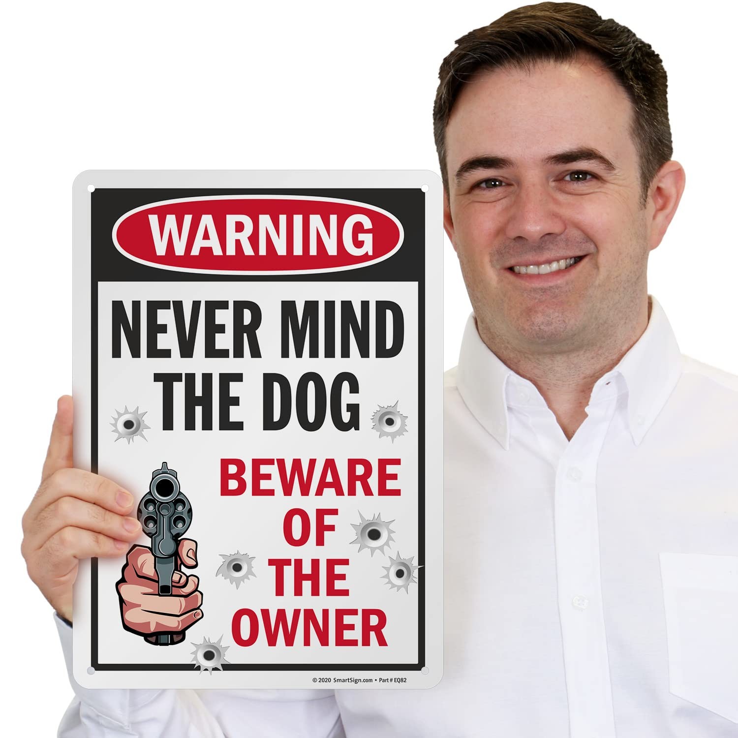 14 x 10 inch Funny “Never Mind The Dog – Beware Of The Owner” Metal Sign, 40 …