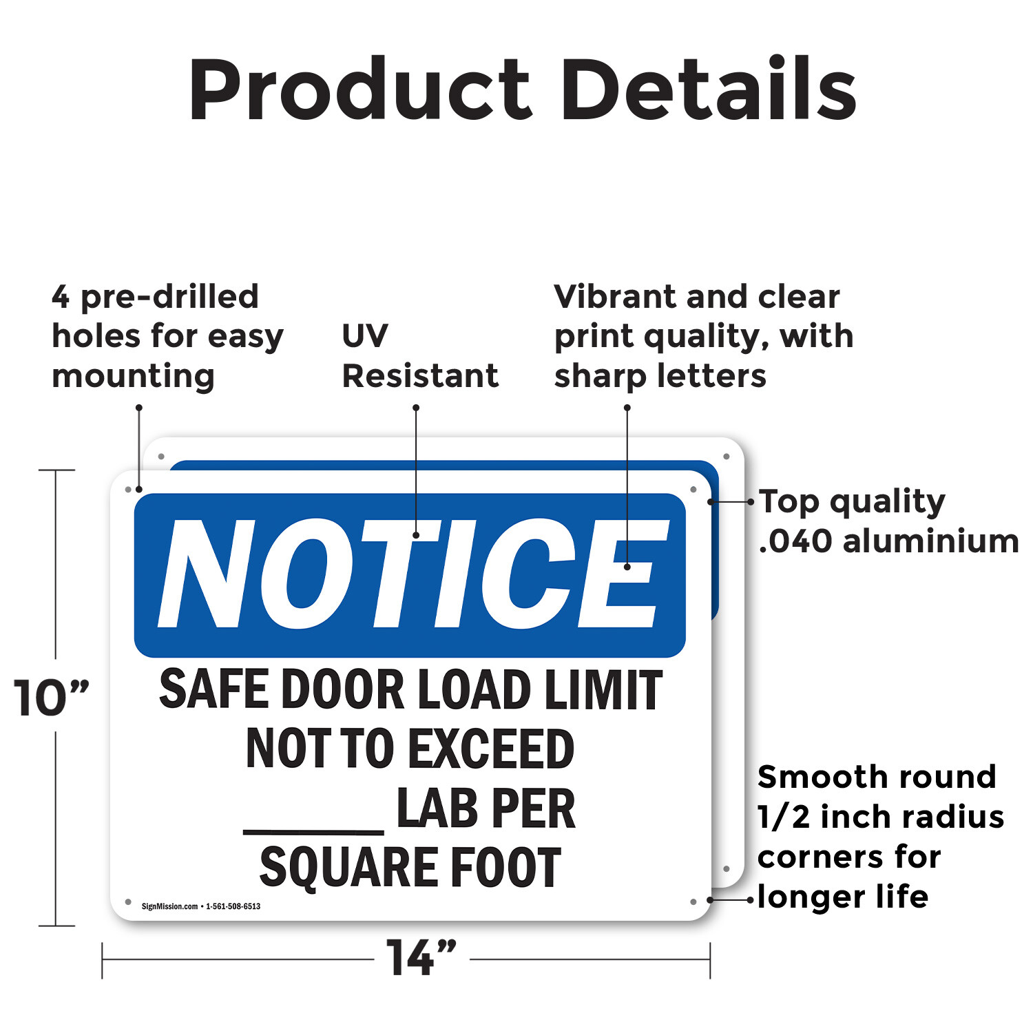 (2 Pack) Safe Floor Load Limit Not To Exceed____Lbs OSHA Notice Sign Decal Metal