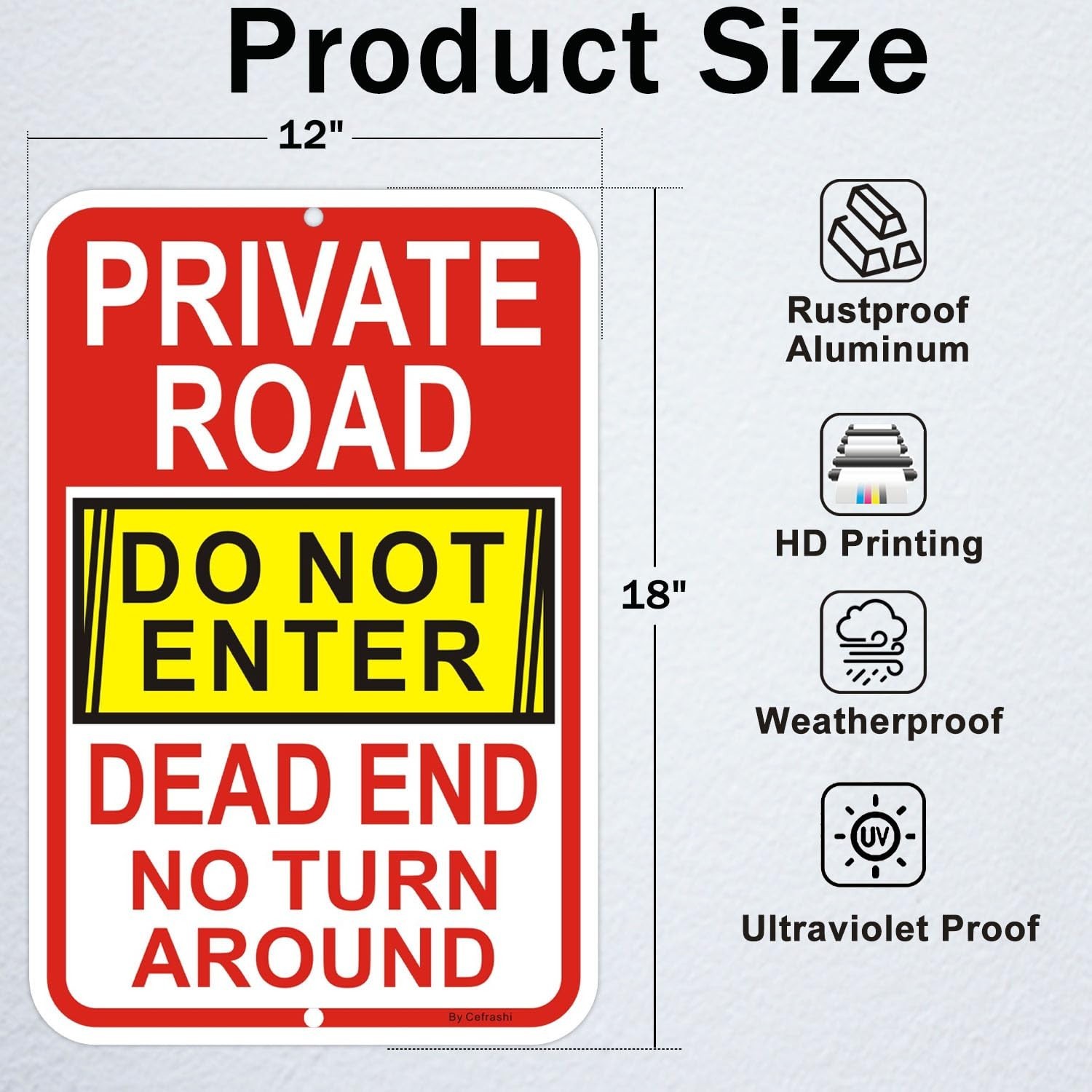2 Pack Reflective Aluminum No Turn Around Sign, 18&Prime; x 12&Prime;, Dead End Do Not Enter