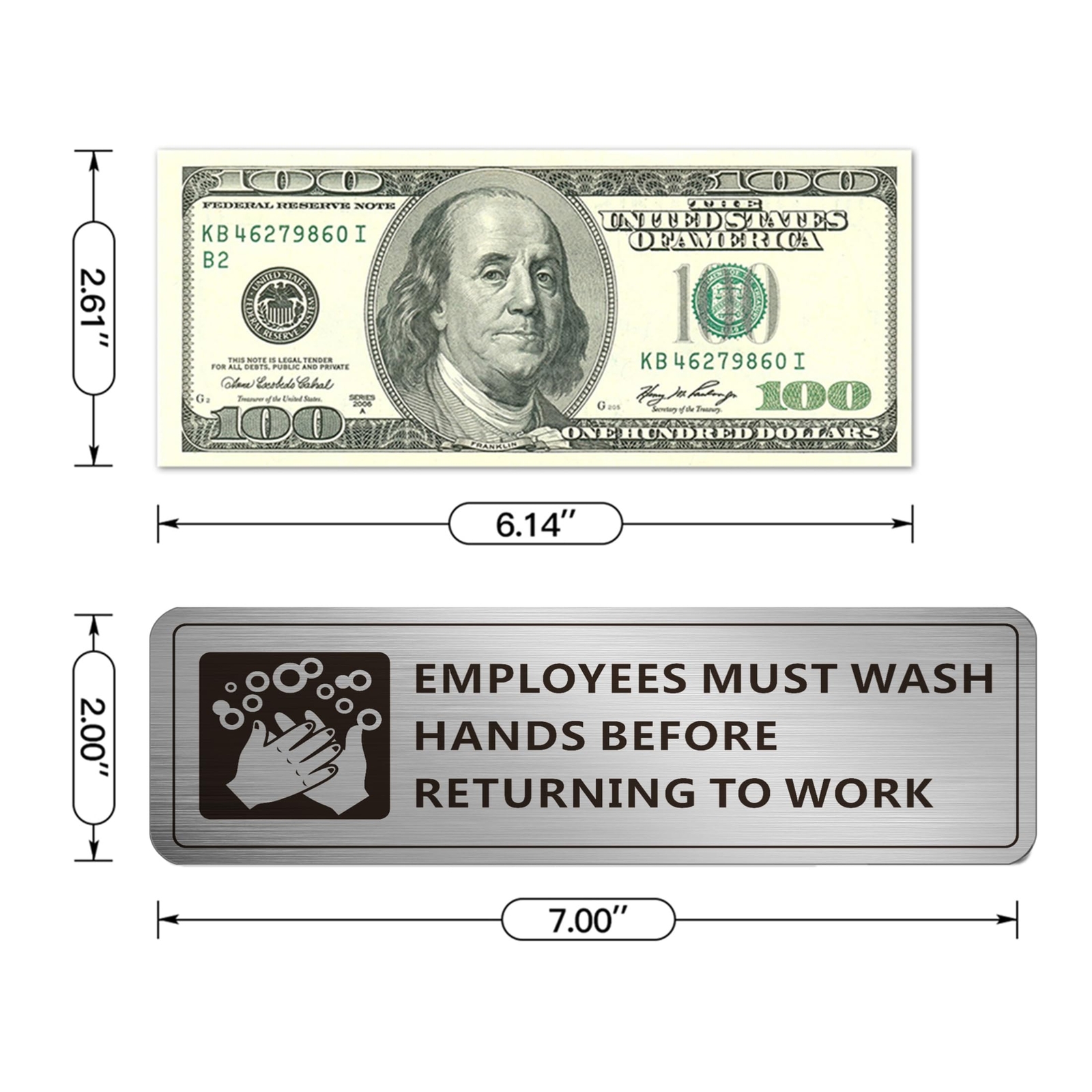 (4 Pack) Employees Must Wash Hands Sign Self-Adhesive Metal Signage for Bath