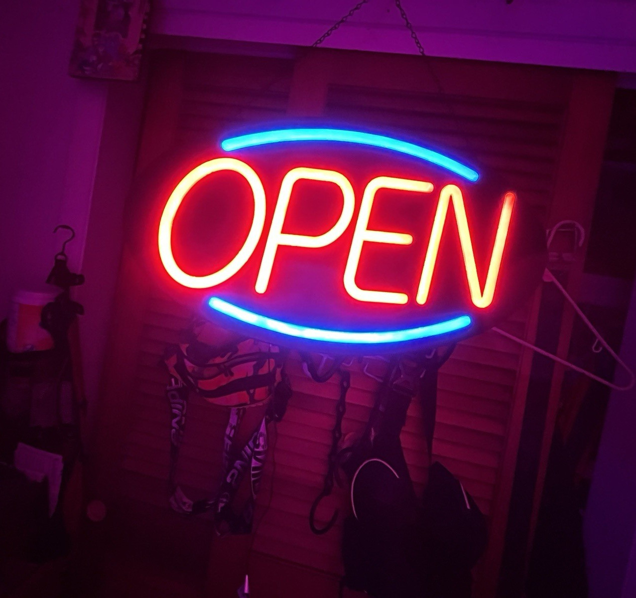 Neon Illuminated Hanging Red Blue Business Open Sign