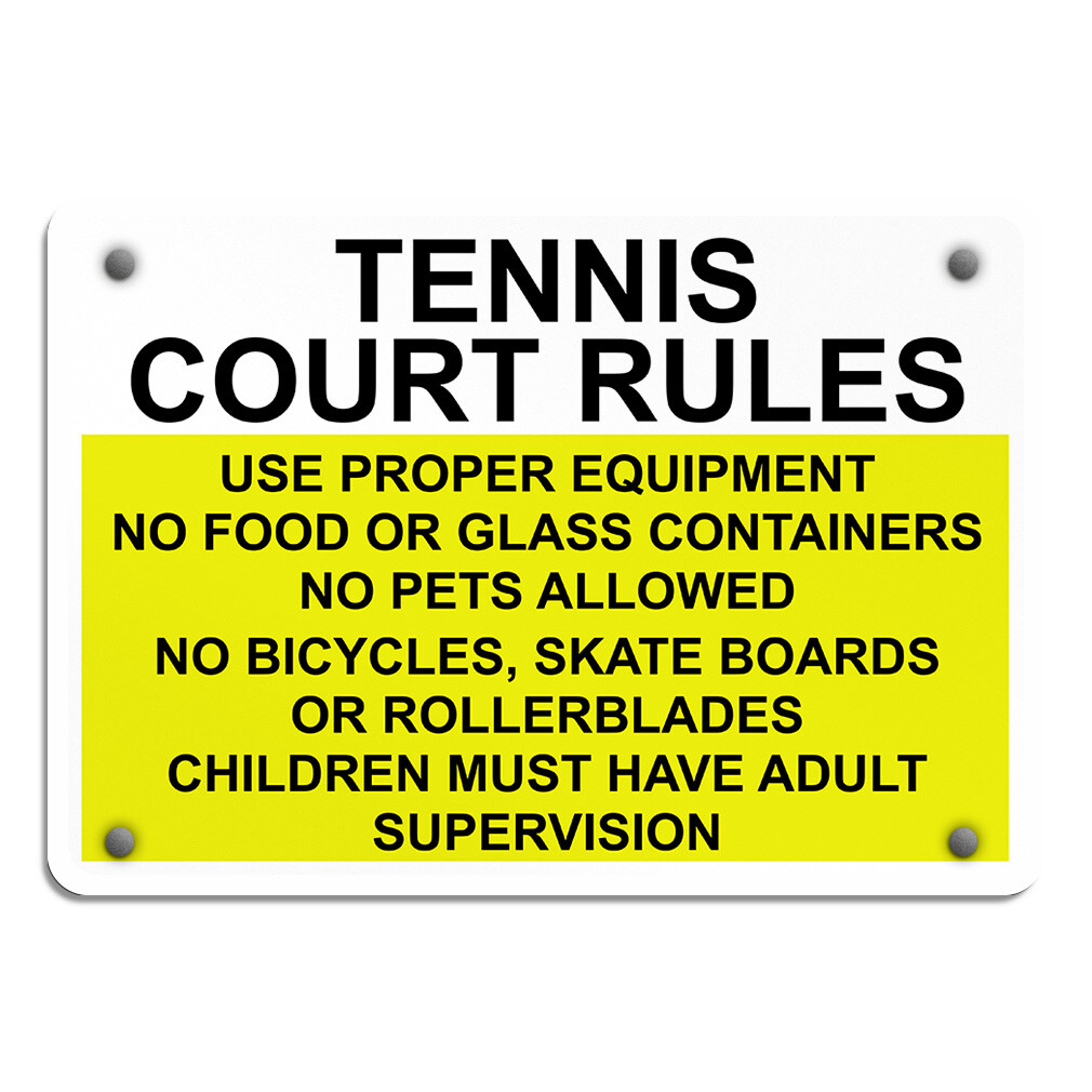 Horizontal Metal Sign Tennis Court Rules Use Proper Equipment No Food Glass