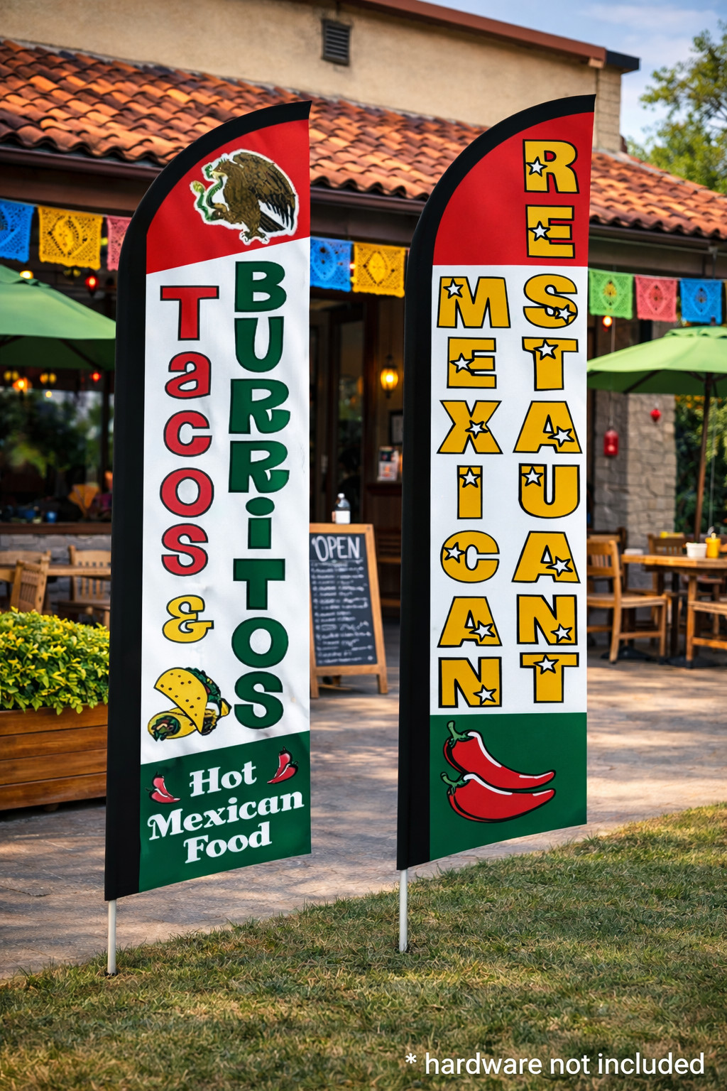 Tacos & Burritos Mexican Restaurant Full Curve Windless Swooper Flag Pack of 2